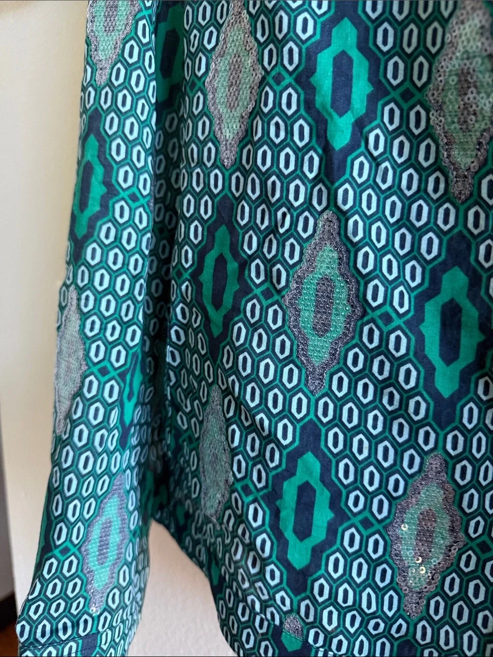 Tory Burch Geometric Notched Neckline Cotton Embellished Blouse